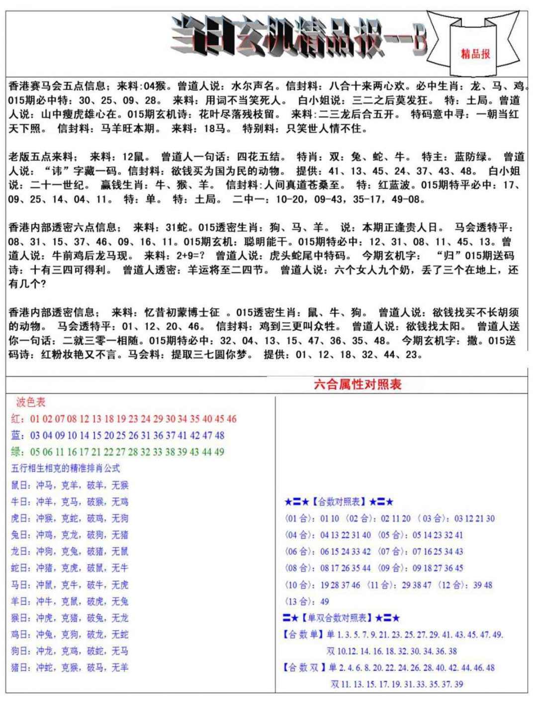 015期当日玄机精品报B[图]